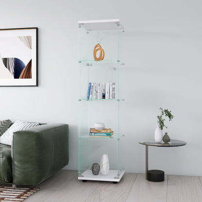 Glass Display Cabinet 4 Shelves with Door, Floor Standing Curio Bookshelf for Living Room Bedroom Office, 64.7'*16.7'*14.3' 
 white
