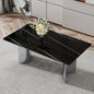 Modern minimalist dining table. The black imitation marble glass desktop is equipped with silver metal legs. Suitable for restaurants and living rooms 71 '* 39.3' * 29.5 'DT-69