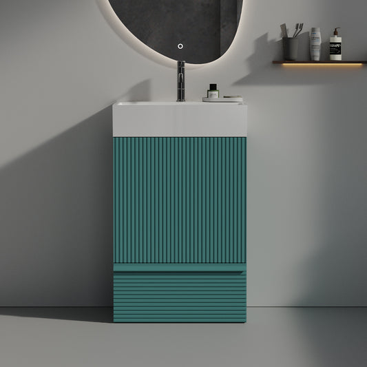 Gada 20' Striped Aquamarine Bathroom Vanity with Ceramic Sink, Freestanding Bathroom Cabinet for Modern Bathroom, KD