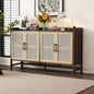 TREXM Sideboard Rustic Buffet Cabinet, sideboard cabinet with Decorative Rattan Doors, Buffet Cabinet with Storage for Entryway Dining Room Kitchen Living Room,Walnut+Natural