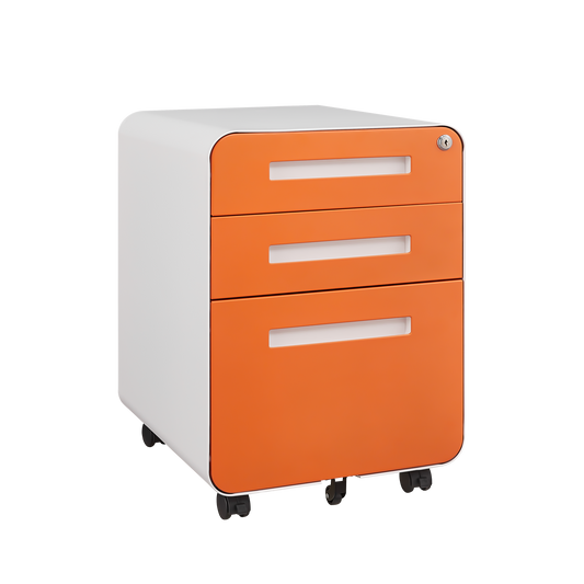 Rounded 3 drawer mobile filing cabinet, multifunctional legal/letter/A4 file storage cabinet, 5-wheel design anti tilt cold-rolled steel, with pencil storage box,