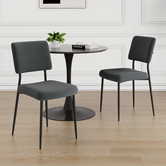 Modern grey simple velvet dining chair fabric upholstered chair Family bedroom stool back dressing, black round table set, chair black metal legs (set of 3)