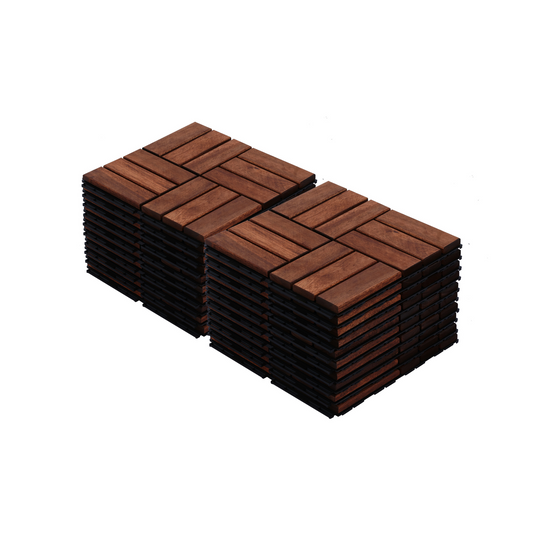 Acacia Wood Interlocking Deck Tiles Checker Pattern, 20 PCS 12' x 12' Square Acacia Hardwood Outdoor Flooring for Patio, Bancony, Pool Side,...