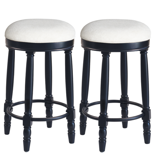 AGODY Bar Stools Set of 2, 26' Counter Height, 360° Swivel Wooden Barstool with Fabric Upholstered Seat, BLACK Finish, Stylish Accent for Kitchen, Dining, and Living Room