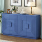 TREXM Buffet Cabinet with Storage, 4-Door Vintage Fluted Sideboard Cabinet with Adjustable Shelves for Dining Room, Kitchen, and Living Room (Navy Blue)