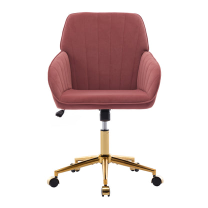 TY Ergonomic Swivel Office Chair, Comfortable Velvet Backrest Seat, Rose Red, Adjustable for Home and Bedroom