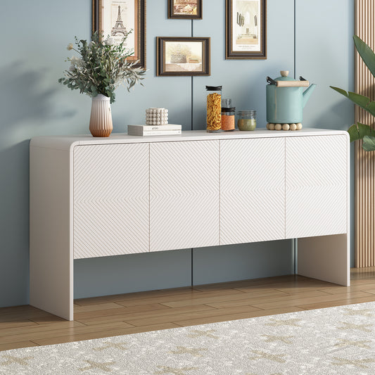 TREXM Minimalist Style 60'L Large Storage Space Sideboard with 4 Doors and Rebound Device for Living Room and Entryway (White)