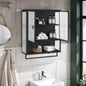 23.62'Glass Doors Modern Two-door Wall Cabinet with Featuring Two-tier Enclosed Storage, an Open Shelf, and Towel Rack, for Entryway Living Room Bathroom Dining Room,Black