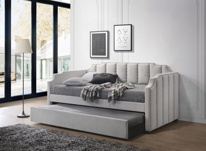 Peridot Dove Gray Velvet Daybed W/Trundle (Twin)