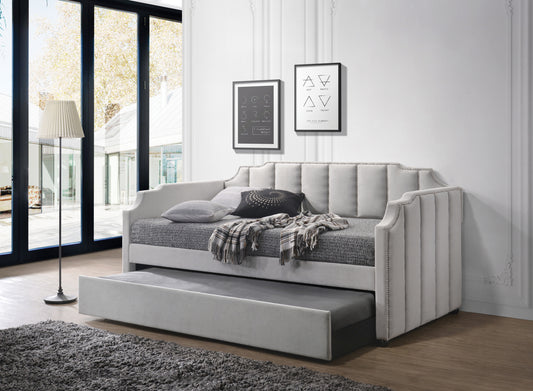 Peridot Dove Gray Velvet Daybed W/Trundle (Twin)