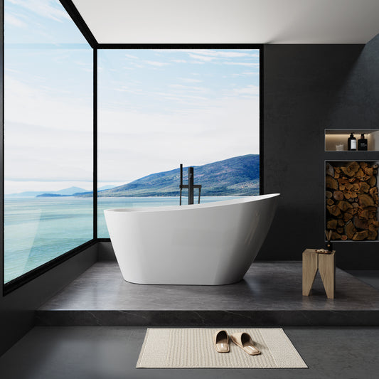 63' Acrylic Freestanding Bathtub, Contemporary Soaking Tub with Chrome Overflow and Drain, High-Gloss White Finish, cUPC Certified, 22A04-63