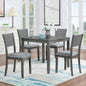 5 Piece Modern Dining Set, Square Wooden Dining Table with 4 Upholstered Chairs for Kitchen, Dining Room, Gray