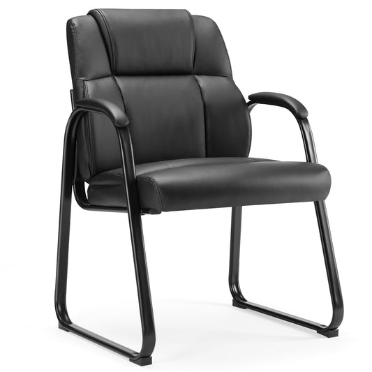 Leather Office Guest Chair No Wheels, Comfy Padded Arms and Seld Base, for Reception Conference Room