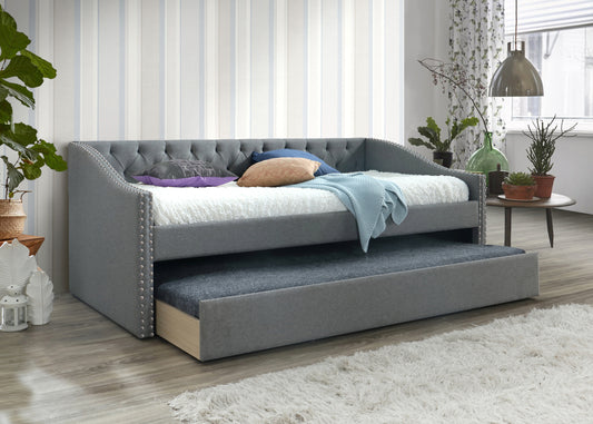 Luxurious 1pc Modern Daybed Button Tufted Nailhead Trim Armrest Pull Out Trundle Bedroom Living Room Furniture Gray Finish