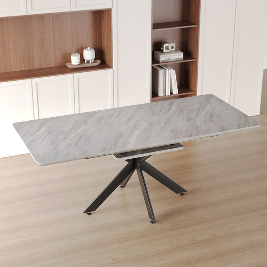 62.4' Extendable 78.15'Very large Grey Dining Table Modern Mid-Century Kitchen Table Set for Dining Room, party Table,Conference table,Black metal X shape Legs.