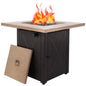 28inch Outdoor Gas Fire Pit Table , 48,000 BTU, Square Outdside Propane Patio Firetable, ETL Certification, Bionic Wood Grain Lid, for Backyard, Garden, Party, Deck, Courtyard