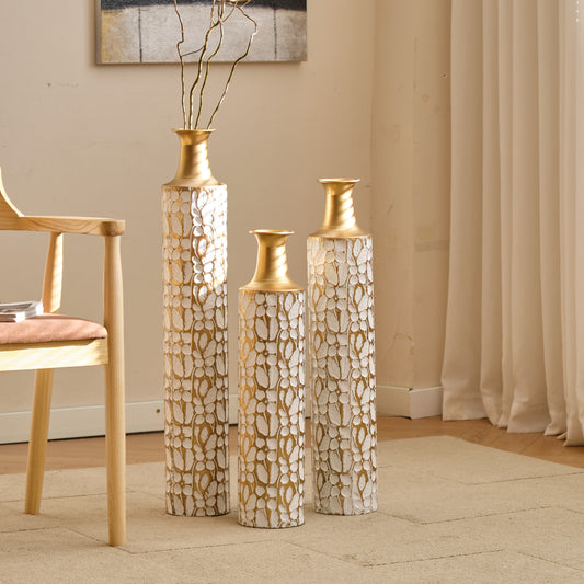 Floor Vases Gold Large Vases - 32/28/24 inch decorative high vases set of 3 for home decor Vintage Large vases representing twigs Twigs dried flowers living room antique worn vases
