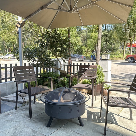 Fire Pit 32 Inch Outdoor Wood Burning Firepit with Screen Patio round about the moon and stars