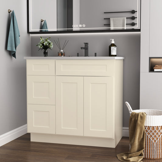 36 in. W x 21 in. D x 34.5 in. H in Antique White Plywood Ready to Assemble Floor Vanity Sink Base Kitchen Cabinet with Left Door
