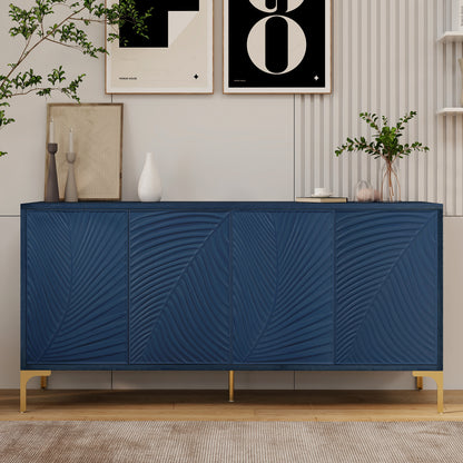 Modern 4-door Sideboard with Creative carved and shaped surface  and Adjustable Shelves, Suitable for Study, Entryway and Living Room(Light Blue)