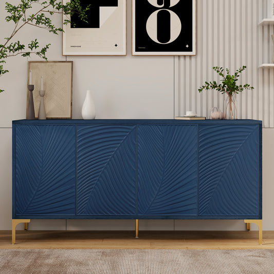 Modern 4-door Sideboard with Creative carved and shaped surface  and Adjustable Shelves, Suitable for Study, Entryway and Living Room(Light Blue)