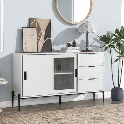 Modern Featured Storage Cabinet Sideboard with Glass Sliding Door and 3 Drawers, Entryway Console Table Kitchen Buffet Cabinet for Corridors Entrances Kitchen Study White