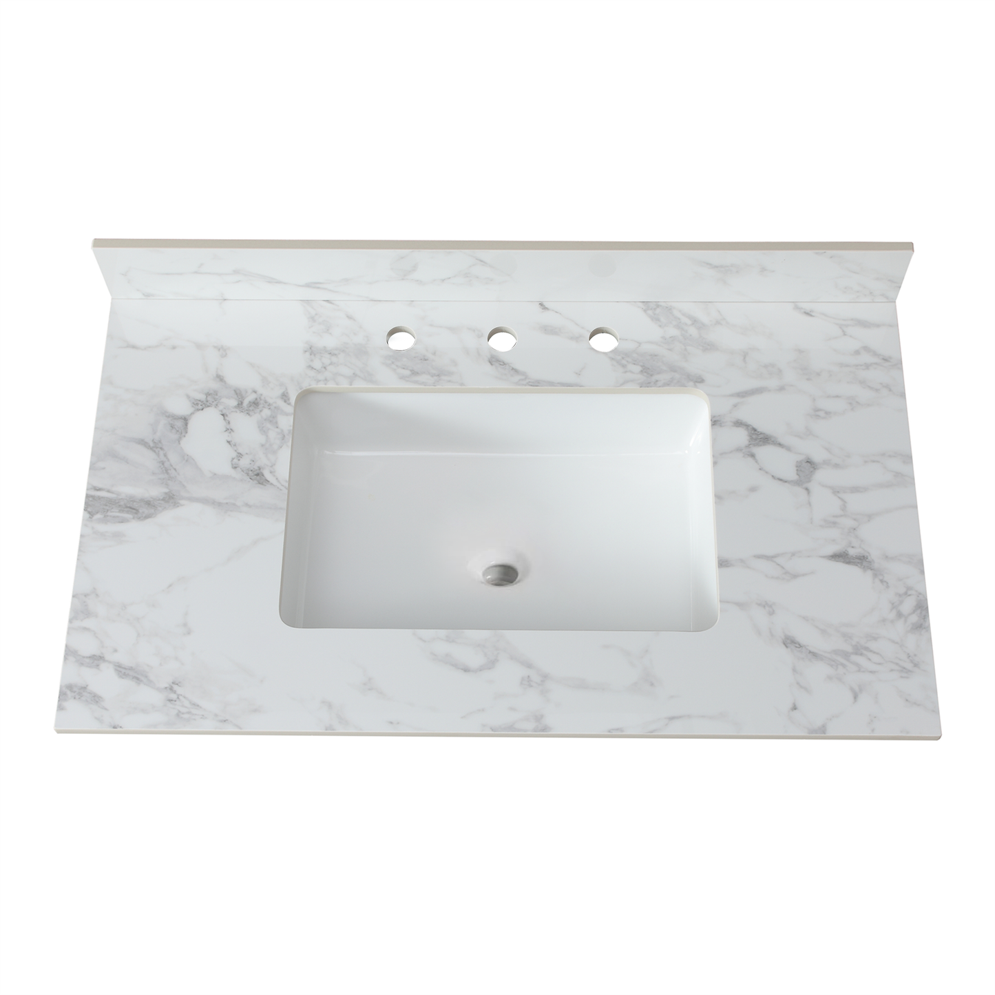 37'x22'Bathroom Vanity Top,sintered stone carra white   Barthroom Vanity Sink Tops with Rectangular Undermount Ceramic Sink with Vanity Backsplash, Three Faucet Hole Bathroom Vanity Countertop