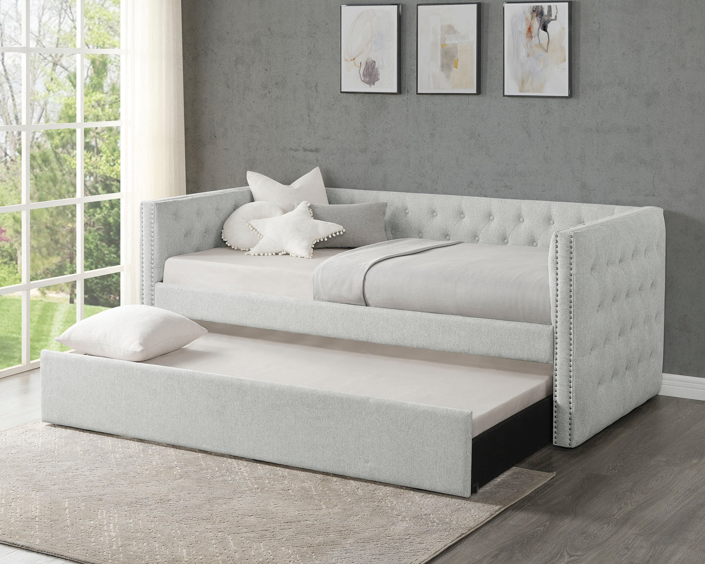 Luxurious 1pc Modern Daybed Button Tufted Nailhead Trim Bedroom Living Room Furniture Dove Gray Finish