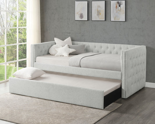 Luxurious 1pc Modern Daybed Button Tufted Nailhead Trim Bedroom Living Room Furniture Dove Gray Finish