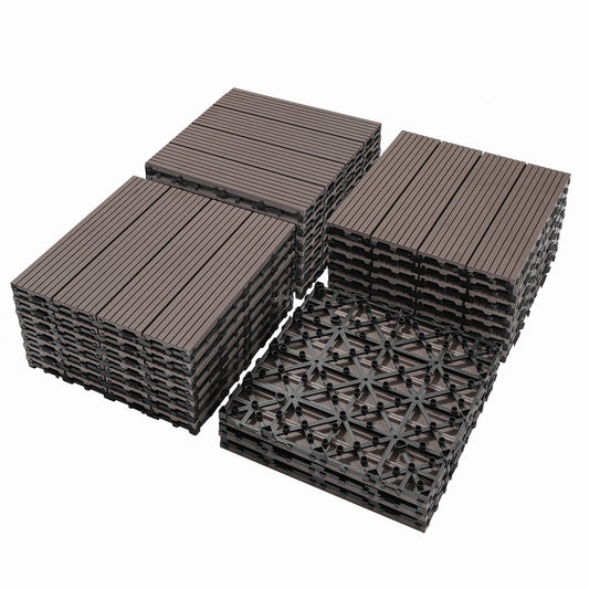 Wood Plastic Composite Deck Tiles Set of 20, Sustainable Composite Decking Resist Rust, Water, Weather, Easy to DIY & Maintain, Ideal for Patios, Balconies, Rooftops, Light Coffee Color