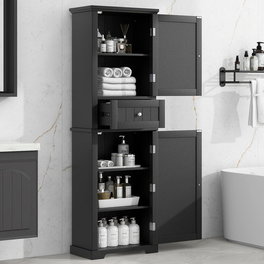 Tall Bathroom Storage Cabinet, Freestanding Storage Cabinet with Drawer and Adjustable Shelf, MDF Board with Painted Finish, Black (Old Sku:WF312727AAB)