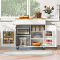 K&K Rolling Kitchen Island with Storage, Kitchen Cart with Rubber Wood Top, Spacious Drawer with Divider and Internal Storage Rack, Kitchen Island on Wheels with Adjustable Shelf Tower Rack, White
