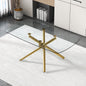 Large Modern Minimalist Rectangular Glass Dining Table with 0.39' Tempered Glass Top and Gilded Metal Legs for Kitchen, Dining Room, Living Room, Meeting Room, Ballroom 71' x 35.4' x 30'.