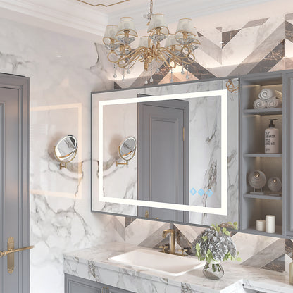 32x24inch Glossy Brushed Silver 3000-6000K LED Bathroom Mirror With Lights,Anti-Fog Dimmable Lighted Wall Mounted Vanity Mirror Master Bath Modern Makeup(Only mirrors, not cabinets)Horizontal&Vertical
