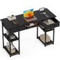 Computer Desk 48 Inch Home Office Bedroom Writing Study PC Table with Fabric Drawers Storage Shelves Space Headphone Hook Metal Frame Adjustable Feet Modern Simple Style