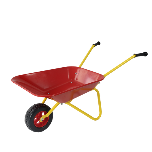 Children's metal wheelbarrow, children's heavy wheelbarrow, metal structure wheelbarrow, steel tray, can be used in gardens, loading leaves, soil, sand, etc. (red)