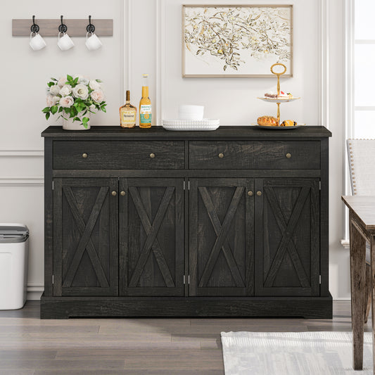 Vintage Black Brown Sideboard with Two Drawers and Four Doors for Living Room, Bedroom, and Kitchen,  Room Storage Cabinet, Black Brown