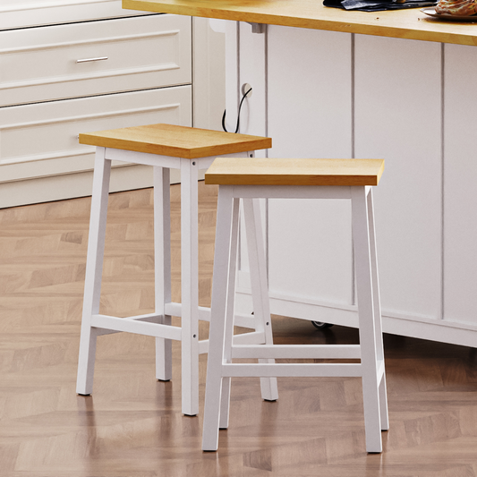 K&K Solid Wood Bar Stools (Not Cheap Iron), 25.6' Tall Set of 2 Bar Chairs, Kitchen Counter Stools with Footrests, Farmhouse Stools for Dining Room, Kitchen, Counter, White