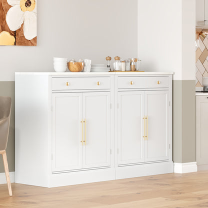 [Assembly Video Provided] TOPMAX Modern Freestanding Kitchen Pantry,Buffet Food Storage, Coffee Bar Cabinet with Drawer, 2 Adjustable Shelves and 2 Door Shelves for Dining, Kitchen, Set of 2, White