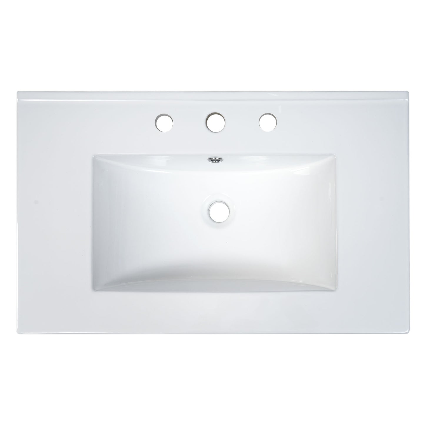 [Sink Only] 30x18' Rectangular 3 Hole Bathroom Ceramic Sink, Vanity Top Sink Only, Fits 8' Center Faucet, White (Faucet and cabinet not included)