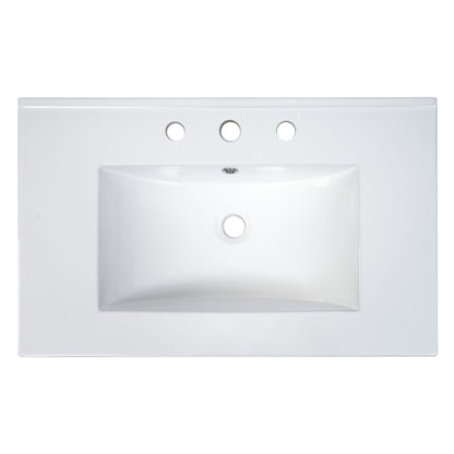 [Sink Only] 30x18' Rectangular 3 Hole Bathroom Ceramic Sink, Vanity Top Sink Only, Fits 8' Center Faucet, White (Faucet and cabinet not included)