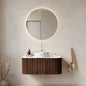 DINA 36' Bathroom Vanity with Sink, Wall-Mounted Floating Curved Edges Striped Bathroom Storage Cabinet with Drawer, White Ceramic Basin with Stone Pattern, Pre-assembled, Dark Walnut Woodgrain Color