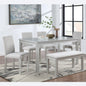 6 Piece Wooden Dining Table Set, Wooden Dining Table with 4 Upholstered Chairs and Bench for 6 People, Rectangular Dining Table Set with Crystal Decoration for Kitchen, Dining Room, Silver grey