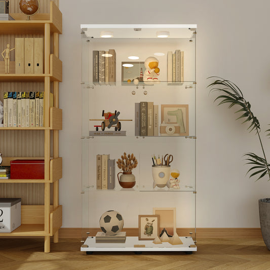 Tempered glass display cabinet,wine cabinet,storage cabinet,file cabinet,with a variety of colors of pat lights,door locks,adjustable floor feet suitable for uneven ground,can be placed anywhere,white
