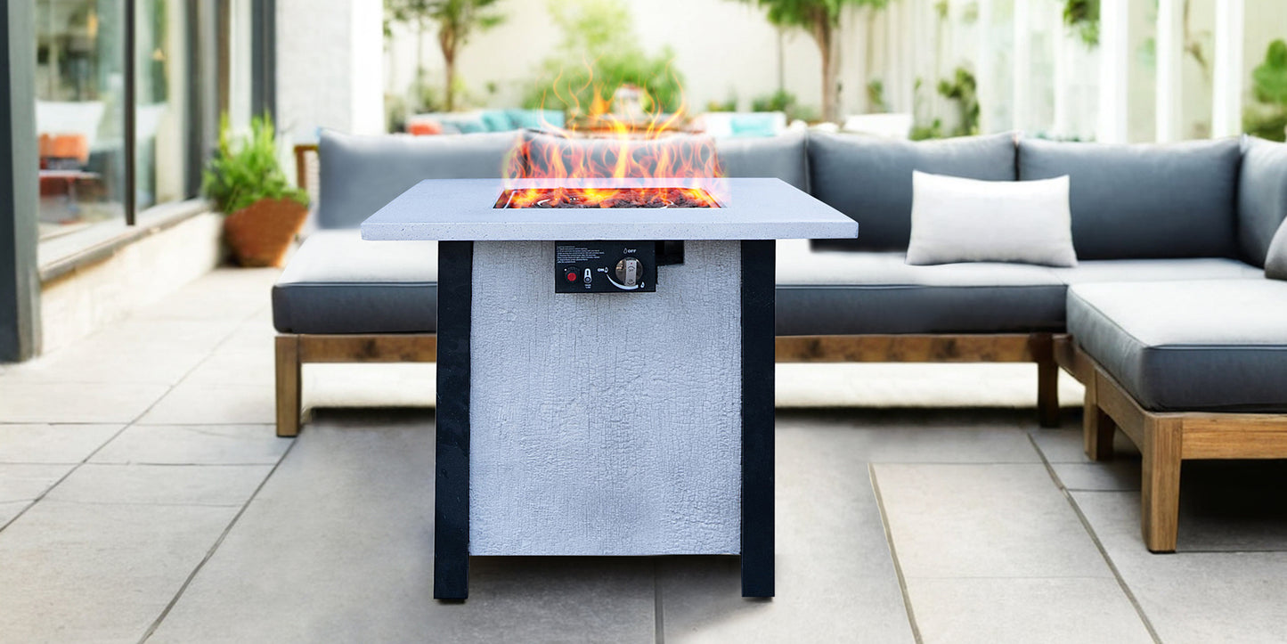 25' H Outdoor Patio Propane Gas Fire Pit Table - 50,000 BTU High-temperature-resistant carving process for environmentally friendly materials with the effect of charcoal grain