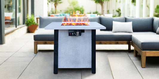 25' H Outdoor Patio Propane Gas Fire Pit Table - 50,000 BTU High-temperature-resistant carving process for environmentally friendly materials with the effect of charcoal grain