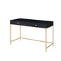 Black High Gloss and Gold 2-drawer Writing Desk