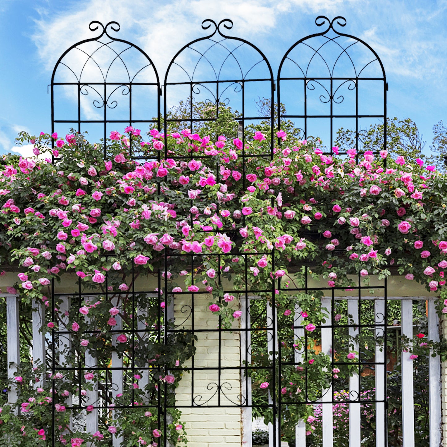 4 Pack Metal Garden Trellis 86.7' x 19.7' Rustproof Trellis for Climbing Plants Outdoor Flower Support Black