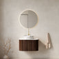 DINA 24' Bathroom Vanity with Sink, Wall-Mounted Floating Curved Edges Striped Bathroom Storage Cabinet with Drawer, White Ceramic Basin with Stone Pattern, Pre-assembled, Dark Walnut Woodgrain Color
