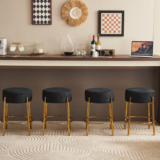 24' Tall, Round Bar Stools, Set of 2 - Contemporary upholstered dining stools for kitchens, coffee shops and bar stores - Includes sturdy hardware support legs